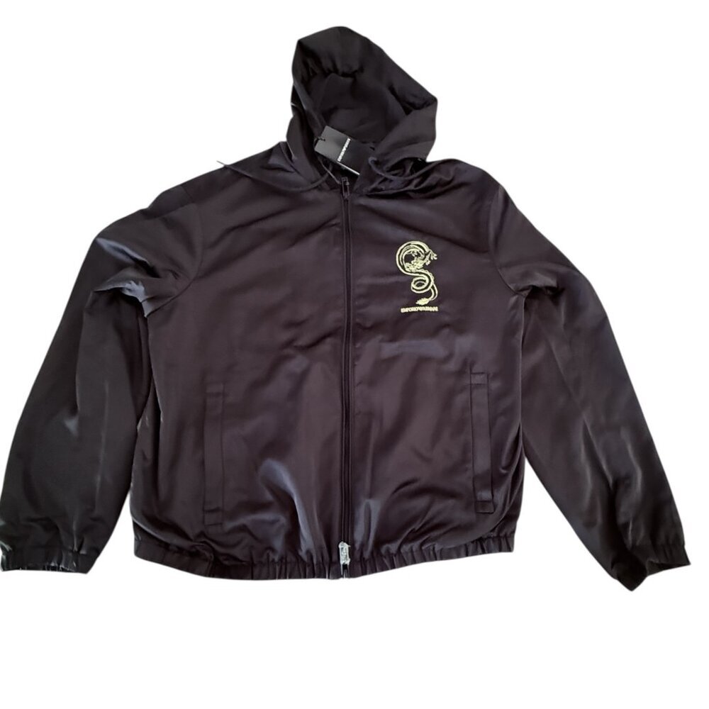 EMPORIO ARMANI Mens Jet Black Ltd. Ed. Hooded Lunar New Year Dragon Jacket, 52 - Picture 5 of 14